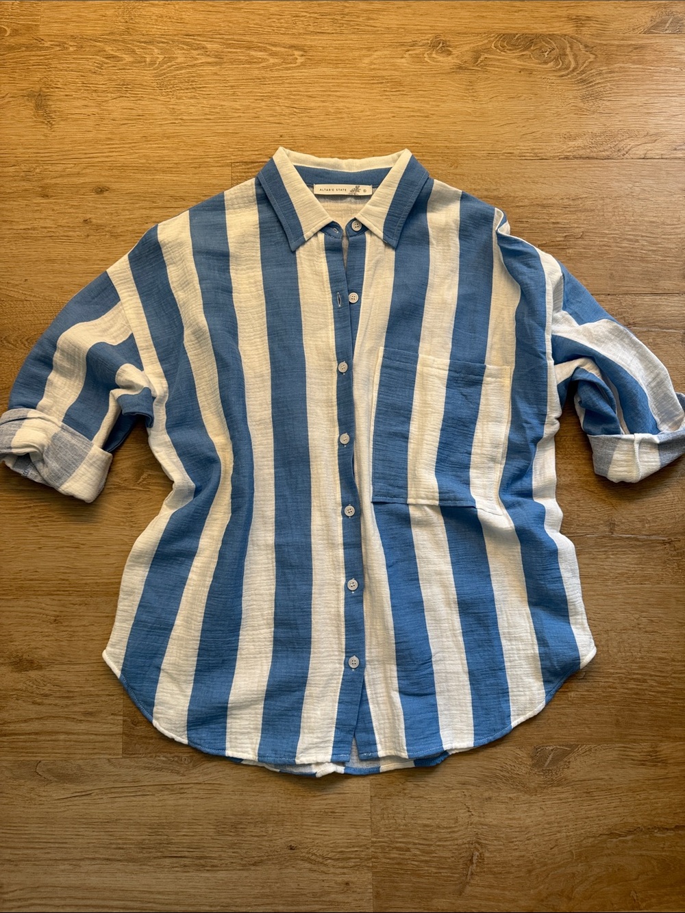 Altar'd State Blue & White Striped Button-Down Shirt